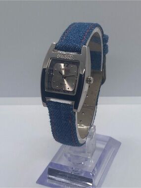 Coca-Cola Silver-Tone Watch with Blue Denim Strap.
